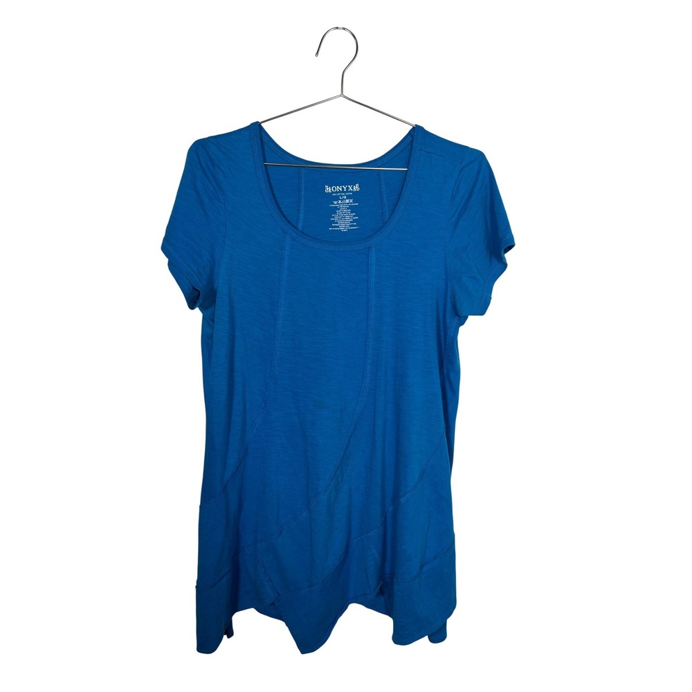 Onyx Blue Short Sleeve Sharkbite Hem Cotton Slub Boho Top Size Large‎